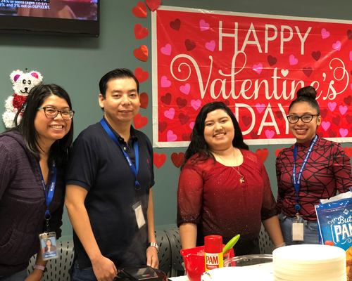 CyraCom Houston Center employees celebrating Valentines Day